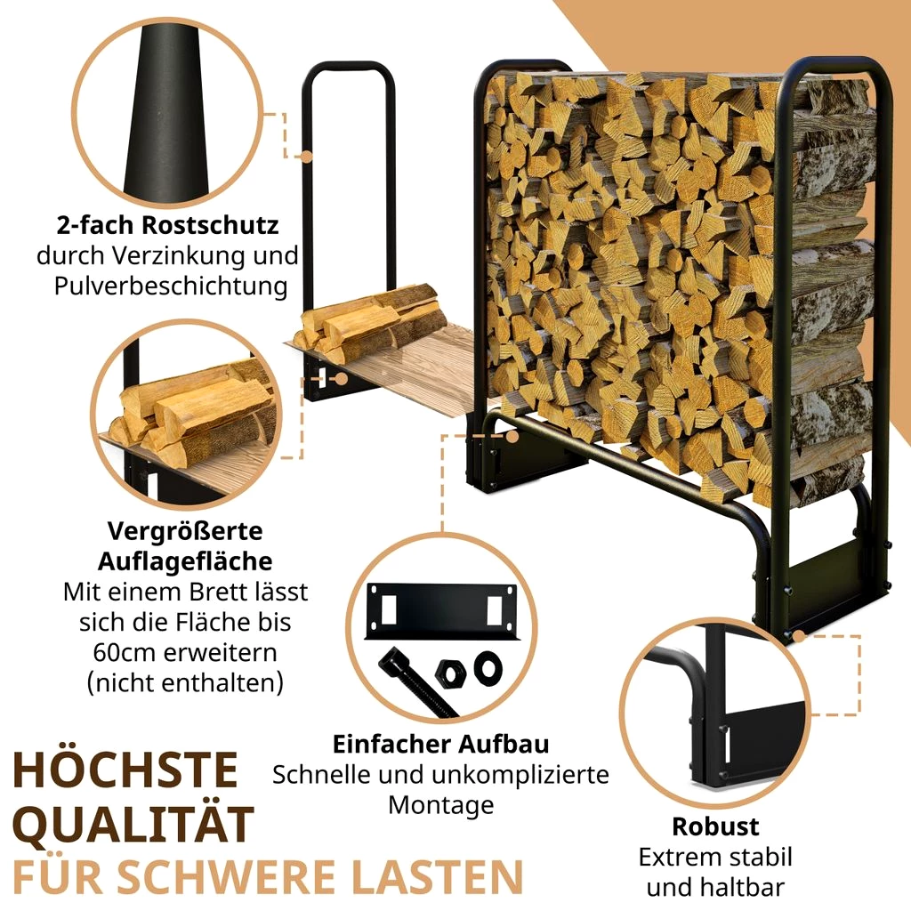 Kaminholzregal außen 223x25x115 Metall verzinkt 800kg Stapelhilfe Brennholz Regal für Feuerholz