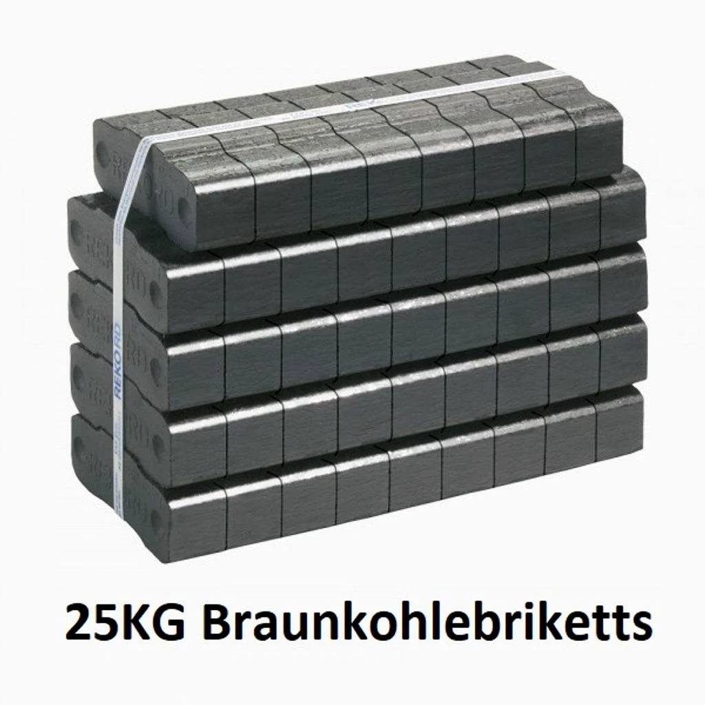 REKORD 25KG Premium Braunkohlebriketts  Kohle Kohlebriketts Ofen Kamin Brennstoff Feuer