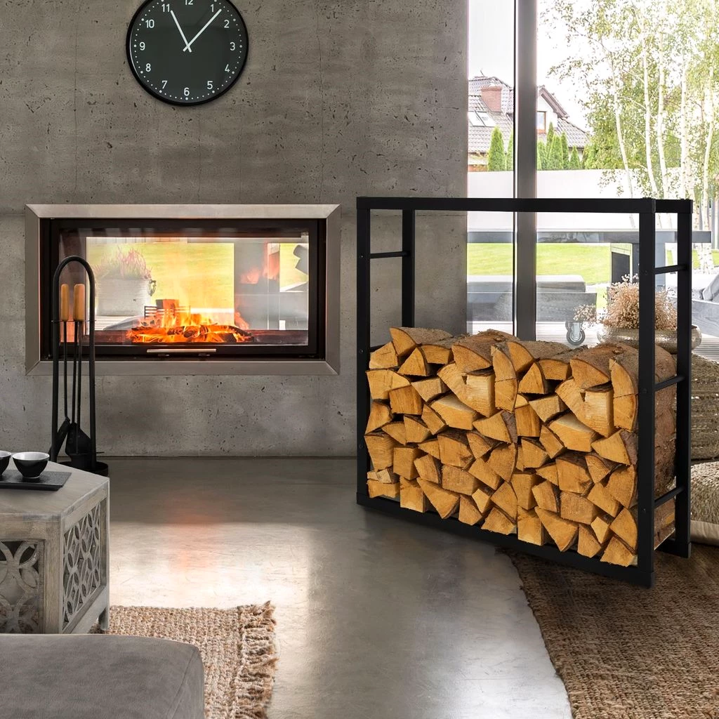 ML-Design Kaminholzregal aus Metall, 100x100 cm, Schwarz, Innen/Außen