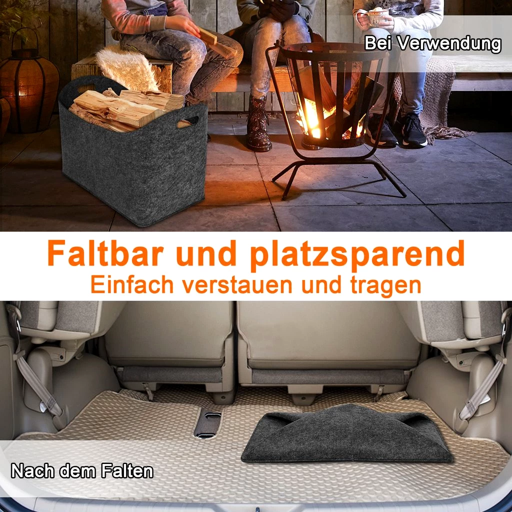 LZQ 2 Stück Kaminholztasche aus Filz Holzkorb XL Kaminholzkorb Holztasche Filztasche für Holz