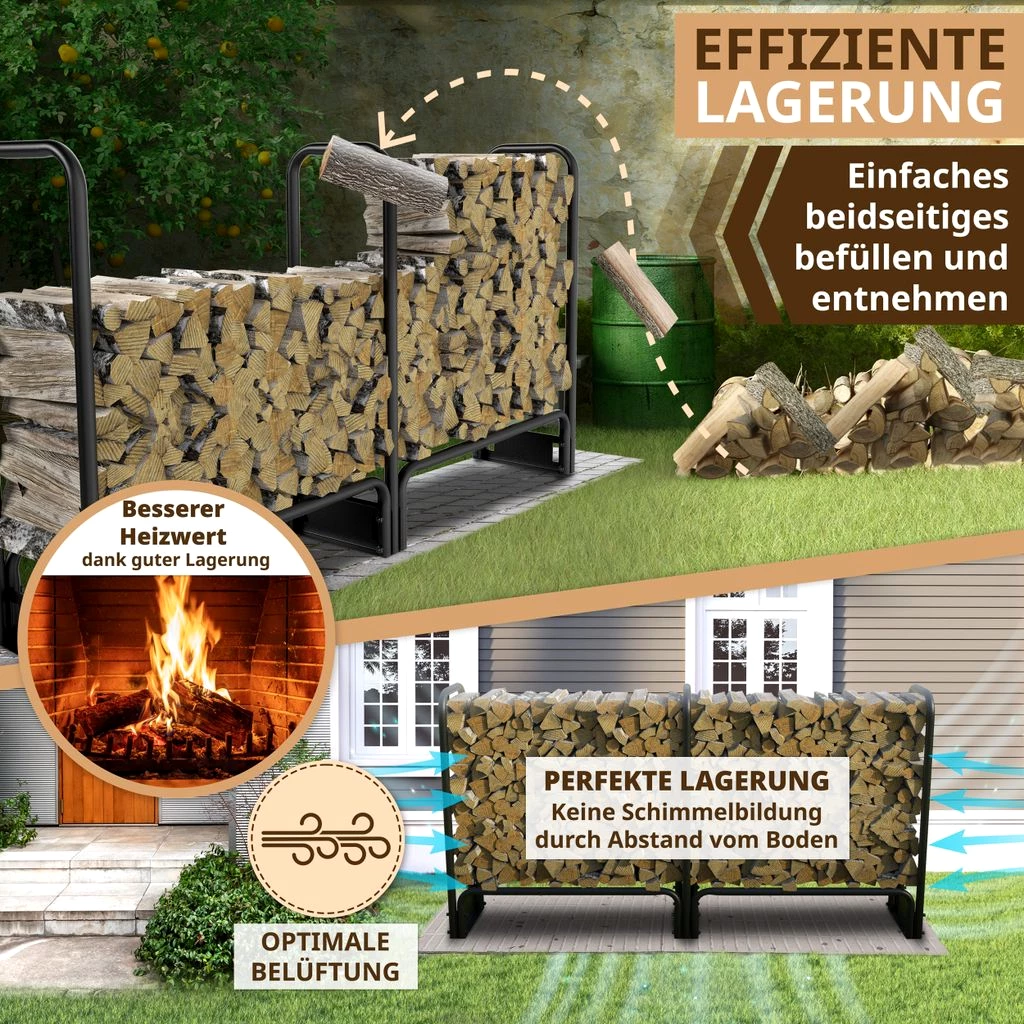 Kaminholzregal außen 223x25x115 Metall verzinkt 800kg Stapelhilfe Brennholz Regal für Feuerholz