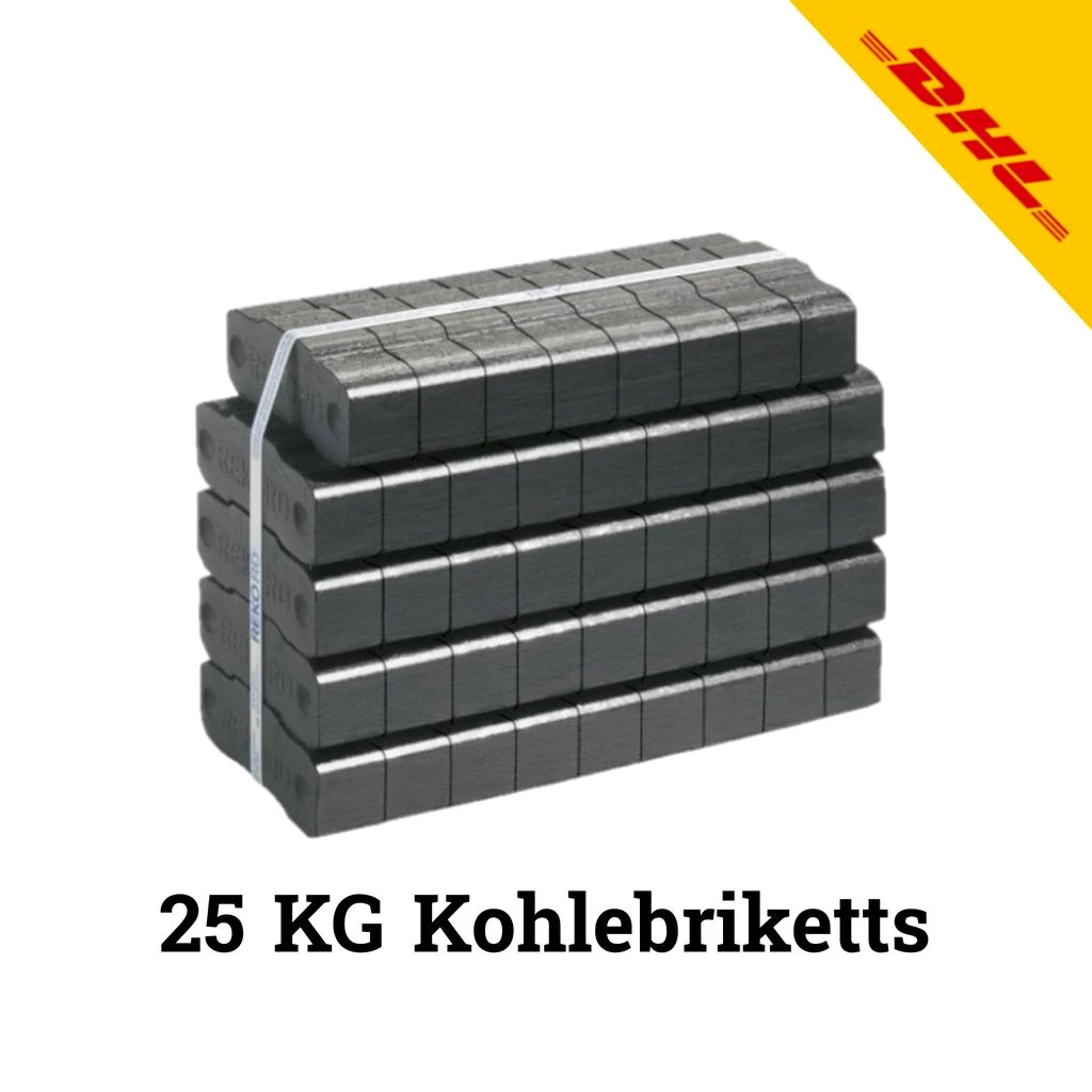 REKORD 25KG Premium Braunkohlebriketts  Kohle Kohlebriketts Ofen Kamin Brennstoff Feuer