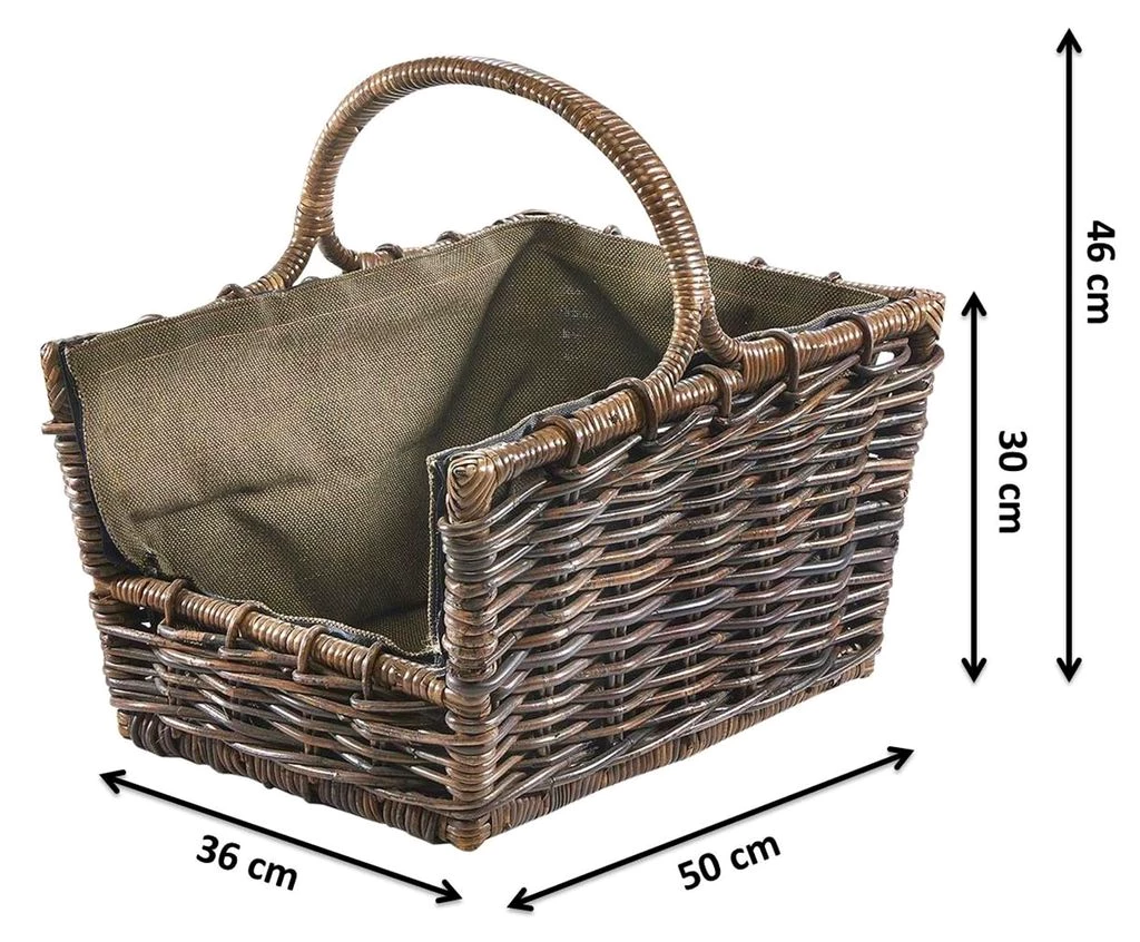 Kobolo Kaminholzkorb Holztrage Holzkorb für Kaminholz -Rattan- mit abnehmbaren dunklem Stoff