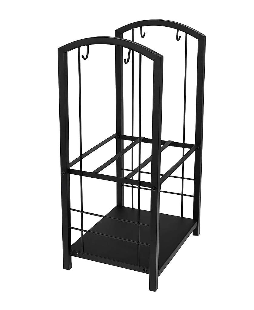 Holzkorb mit Kaminbesteck Korb Besteck Kaminzubehör schwarz Edelstahl 8785