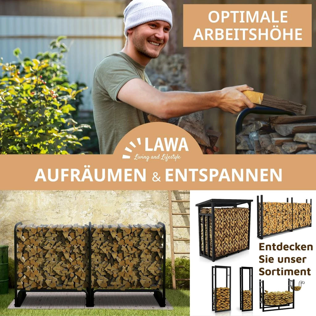 Kaminholzregal außen 223x25x115 Metall verzinkt 800kg Stapelhilfe Brennholz Regal für Feuerholz