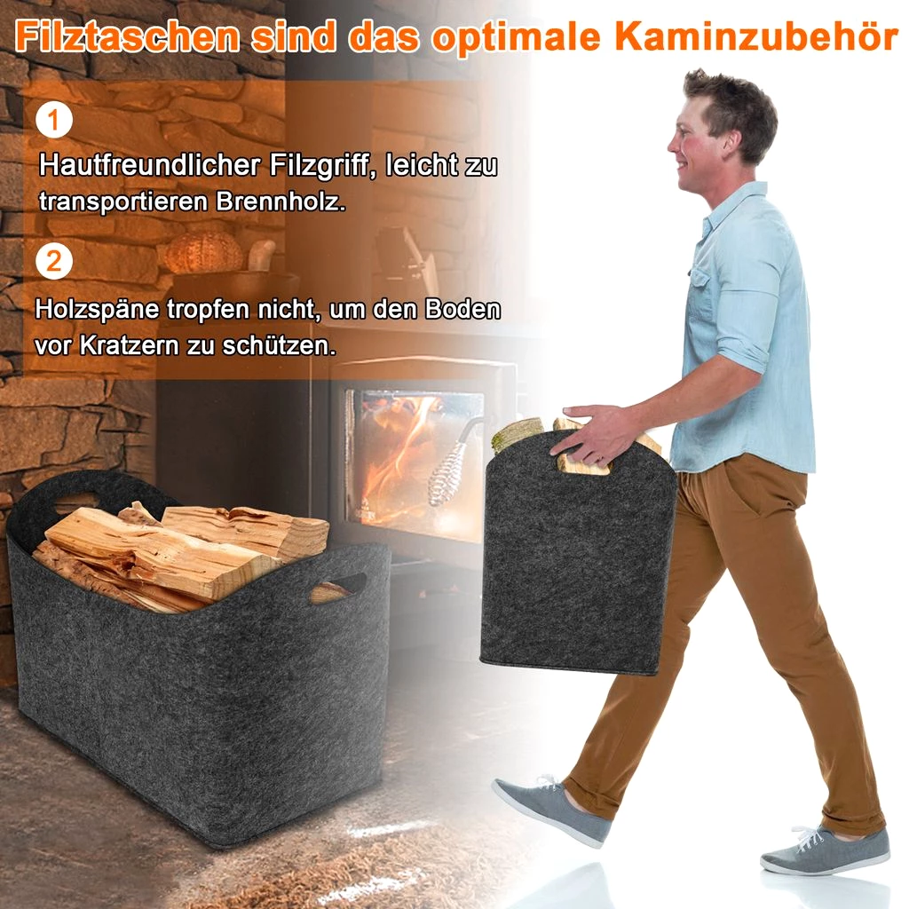 LZQ 2 Stück Kaminholztasche aus Filz Holzkorb XL Kaminholzkorb Holztasche Filztasche für Holz
