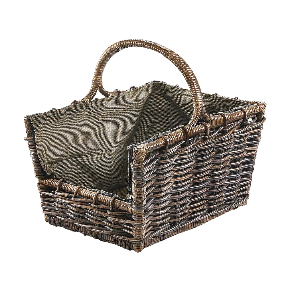 Kobolo Kaminholzkorb Holztrage Holzkorb für Kaminholz -Rattan- mit abnehmbaren dunklem Stoff